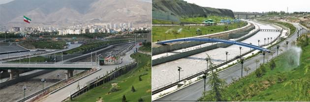 Kan river valley after rehabilitation. The urban river has been transformed to a big urban gutter! Source: hamshahrionline.ir
