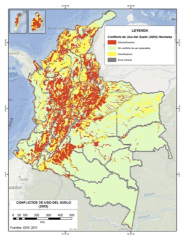Land use conflict (1990-2005). Source: Instituto Humboldt 2011    
