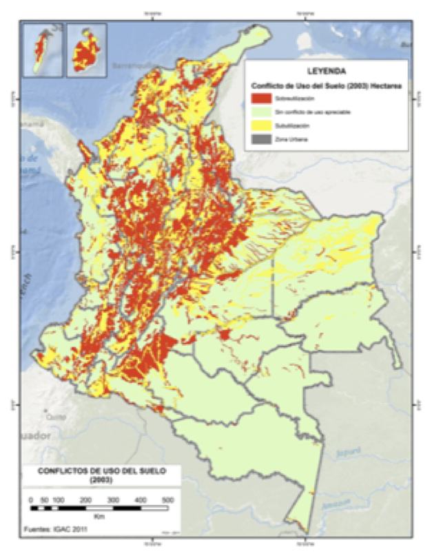 Land use conflict (1990-2005). Source: Instituto Humboldt 2011