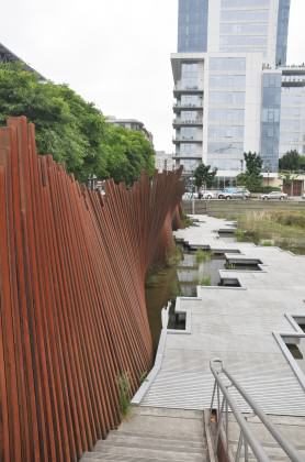 Railroad Track art wall, Tanner Springs. Photo: Mike Houck