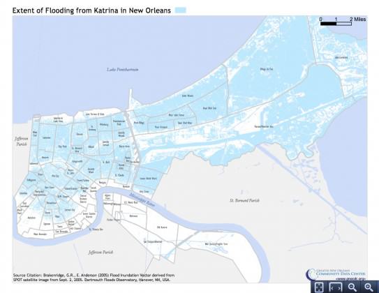 Hurricane Katrina inundation of New Orleans. Credit: Greater New Orleans Community Data Center