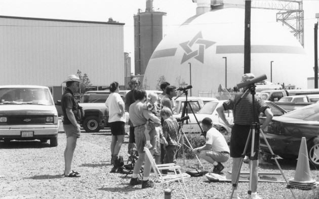 Peregrine Watchers beneath the Fremont Bridge circa 1996. Photo: Bob Sallinger