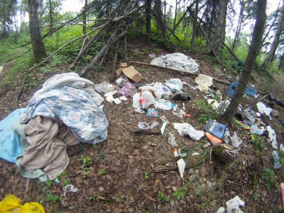 Trash at illegal campsites scattered through Anchorage adds to the city’s “garbage bear” problems. Photo: Wayne Hall