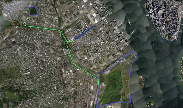 Three parks (blue) forest trail (green). Image: Veronica Foley