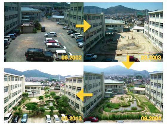 Changes of the schoolyard over 10 years, from 2003-2010, in Japan. Photo: K.Ito