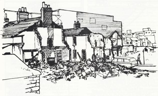 Urban ‘renewal’ Swansea, South Wales 1977 Drawing: Paul Downton