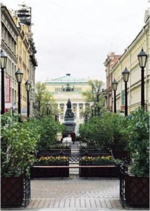 Pedestrian Malaya Sadovaya Street in historic centre