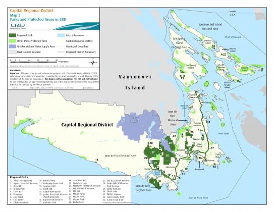 Map 3. Parks and Protected Areas in the CRD.