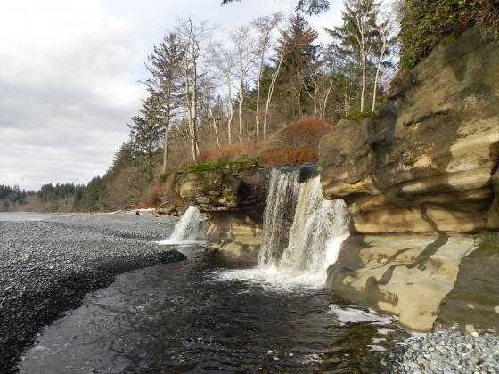 Waterfall at Sandcut Beach in the newly acquired Jordan River Regional Park. Photo: CRD Library.