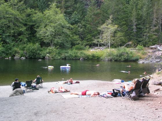 Visitors enjoying a summer afternoon at Sooke Potholes Regional Park.  Photo: CRD Image Library.