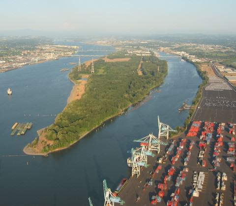 West Hayden Island with the Port of Portland Marine Terminals to the Right. Photo: Jim Labbe