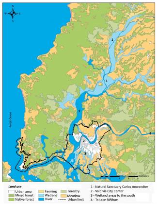 Location of Valdivia and wetland areas created after the 1960 earthquake