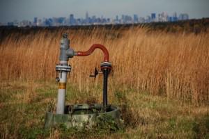 New York City’s capped Fresh Kills Landfill with the Manhattan skyline in the distance. Photo: Nathan Kensinger