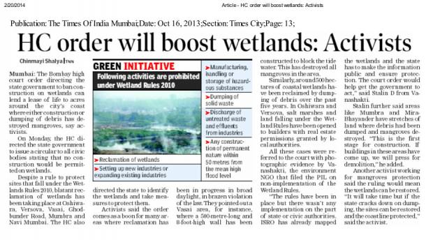 Article - HC order will boost wetlands_ Activists