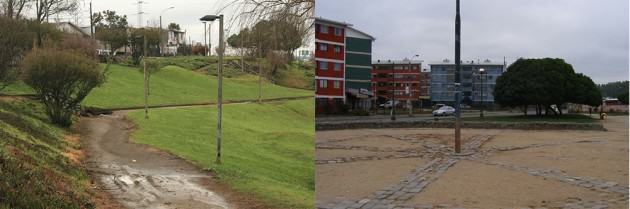 Figure 3. Upland areas of wetlands in Concepción with different interventions and human cues (paths and urban furniture). Photos: Paula Villagra