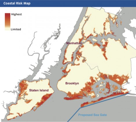 Sea gate proposed in the report, “A Stronger, More Resilient New York” from the NYC Special Initiative for Rebuilding and Resiliency