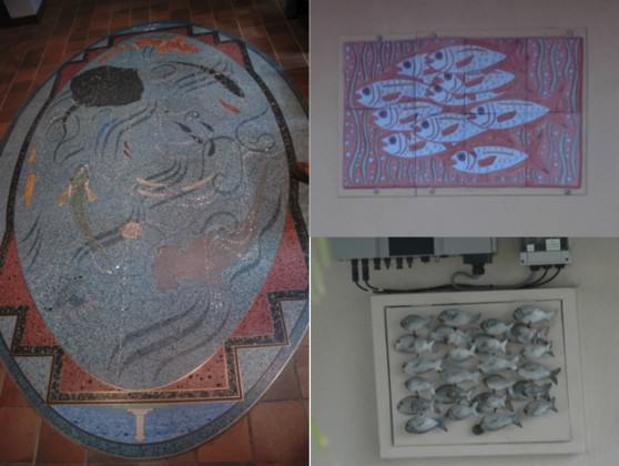 In the port city of Fremantle, in Western Australia, images of the marine world are found everywhere, even on the floor of the lobby of city hall (left image). Photos: Tim Beatley)