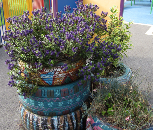 Tire planters. Photo: bathroom planters