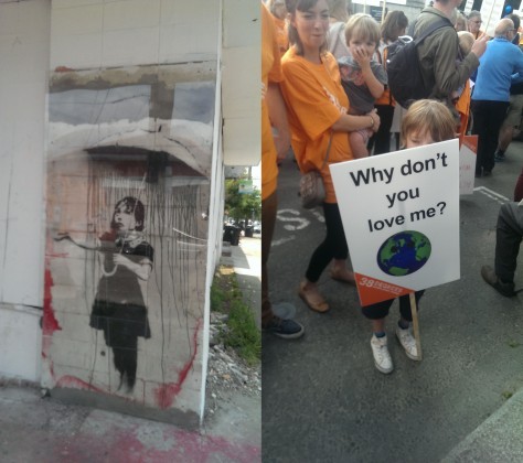 Banksu Nola and NYC Climate March kid. Photos: Mary Rowe