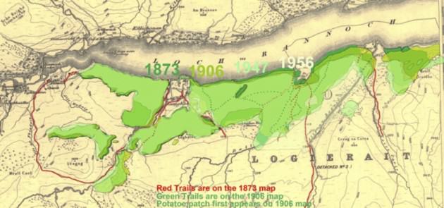 An overlay of four maps from the Scottish Natural Map Library (© Ordnance Survey License number 100021242).