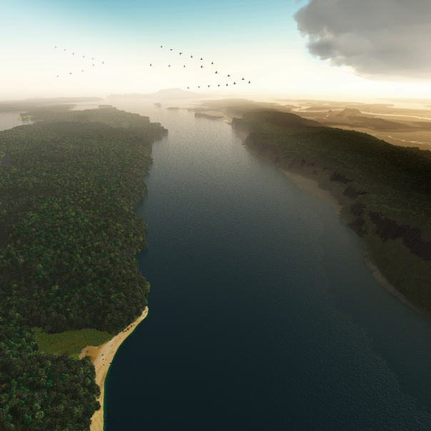 A Hawks-eye View of the Hudson River, c. 1609. Credit: Markley Boyer / The Mannahatta Project / WCS.  This image was created for the exhibition “Mannahatta / Manhattan” at the Museum of the City of New York in 2009.