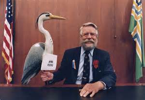 Portland Mayor Bud Clark with Great Blue Heron