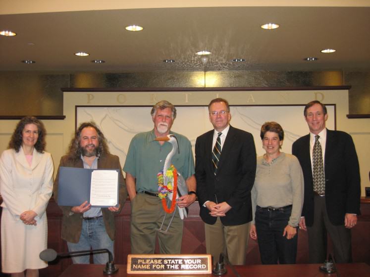 The author with the Portland City Council and Bob Sallinger, Audubon Society of Portland, 2011