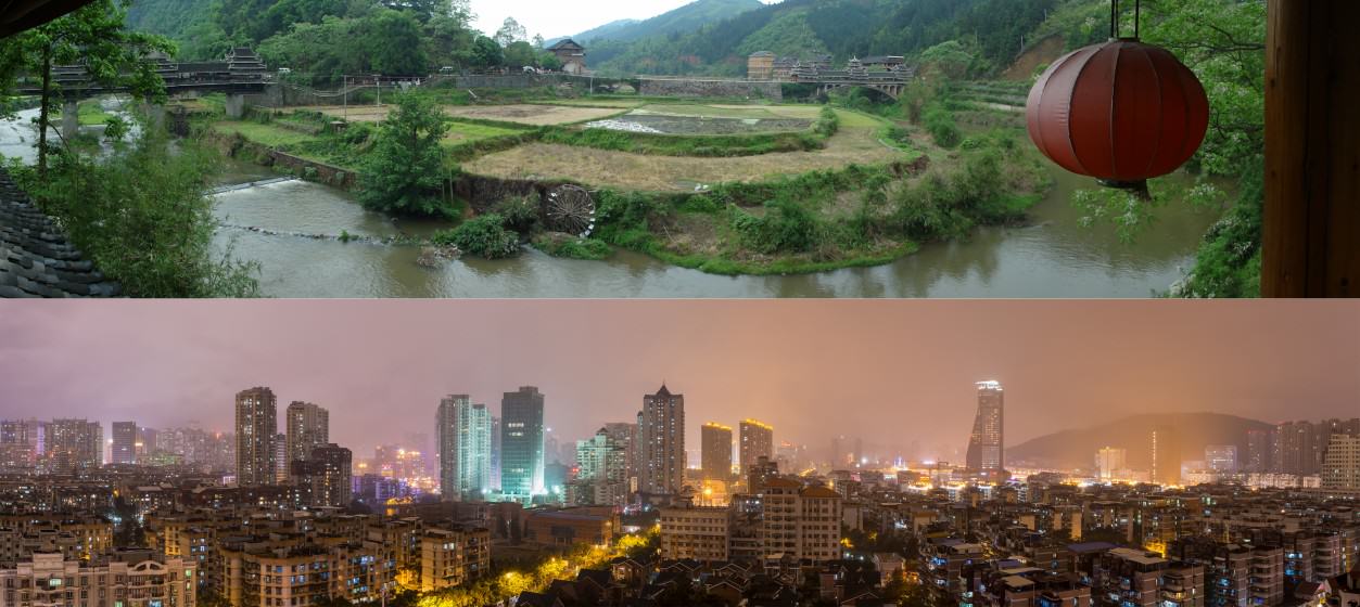 A glimpse of rural China (top) and urban China (bottom) (Sources: top: Samuel Vigier, Creative Commons; bottom: Robert S. Donovan, Creative Commons)