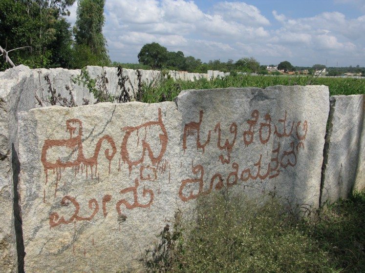 7. A sign in Kannada announces that fish are available at a local lake in Bangalore-1