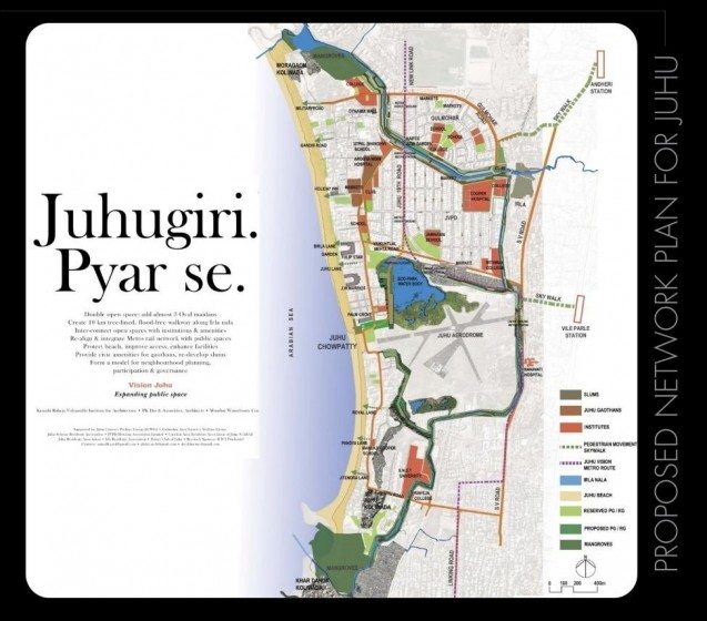 A public campaign poster, published by area residents and this author to popularize the idea of linear open spaces structure in the Juhu neighbourhood of Mumbai, currently under implementation. Credit: PK Das & Associates