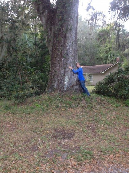 JB hugging a tree