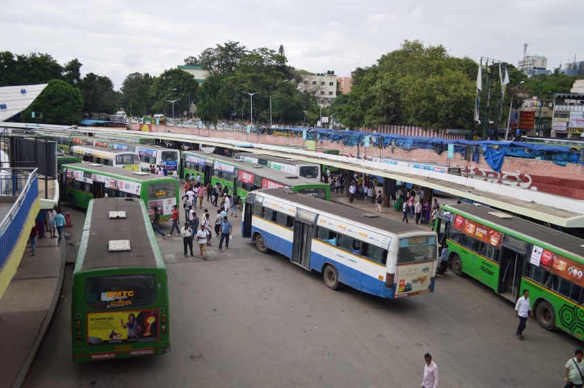 A bus station full of people