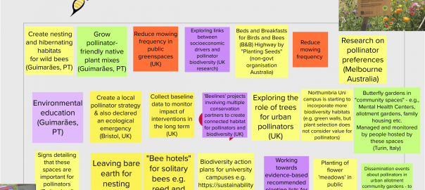 Several different colored boxes with ideas surrounding biodiversity protection