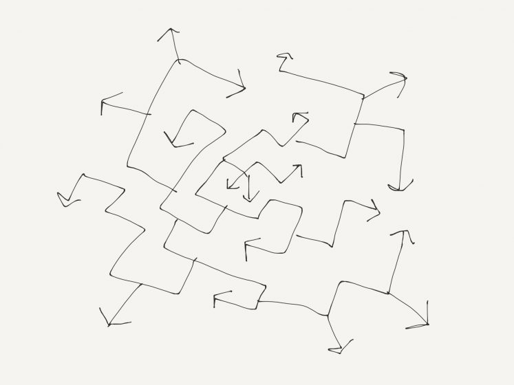 An illustration of a maze of arrows