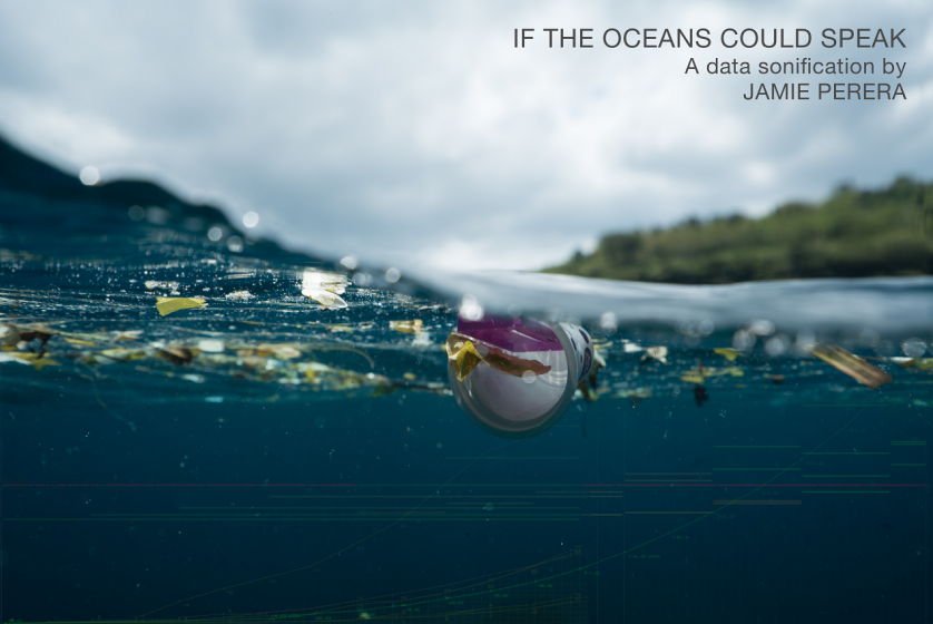 An image taken half under water and half above water with unidentified pieces of flotsam in the water