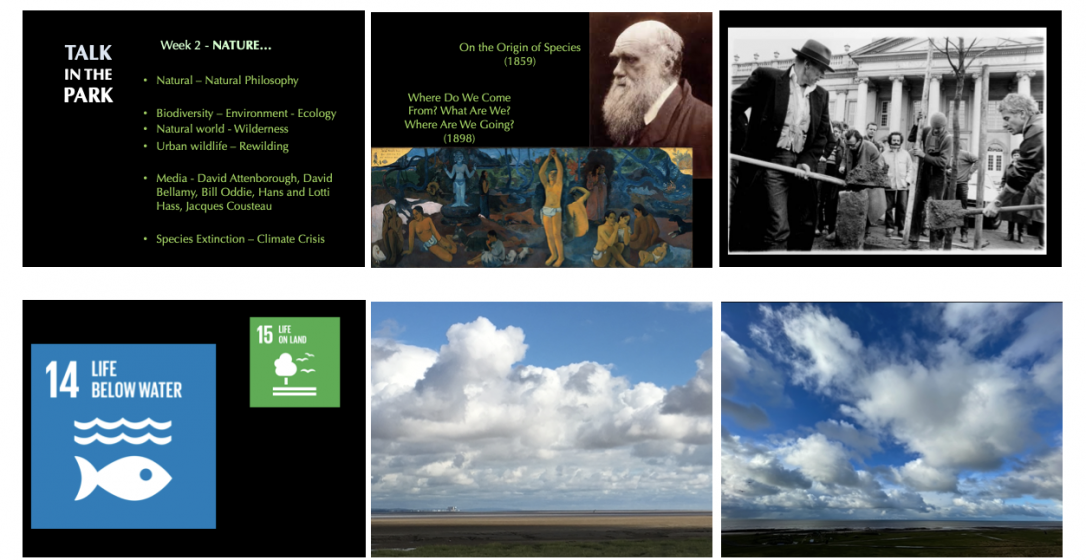 Several screenshots of a powerpoint presentation with pictures of a man, and a cloudy sky