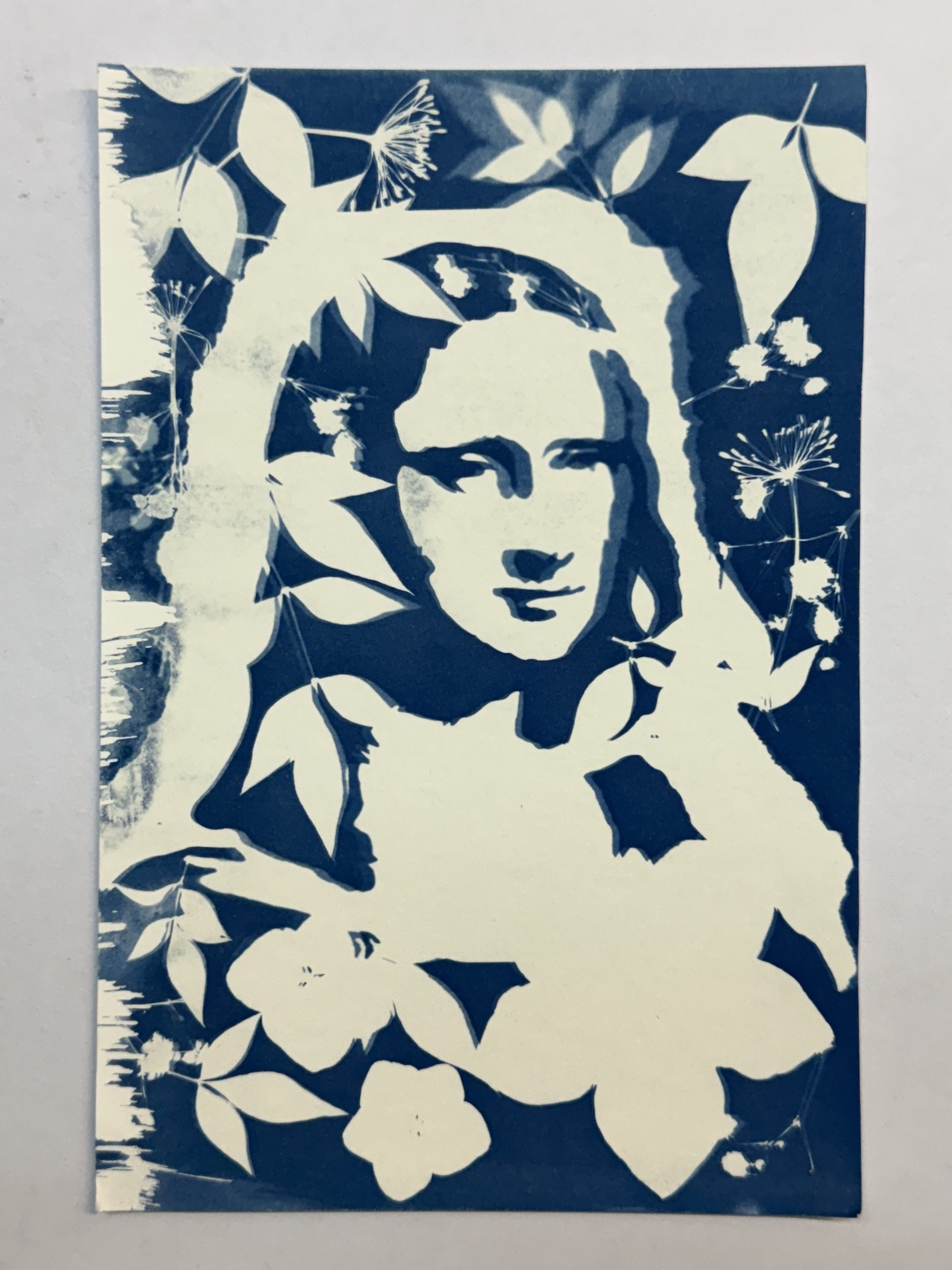 A blue and white picture of a person