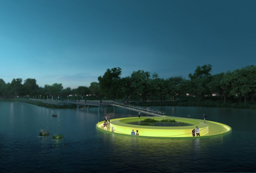 A concept image of a floating round walkway