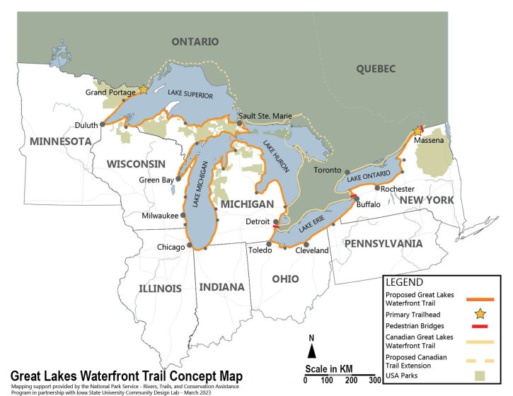 A map of the lakes waterfront trail concept