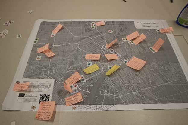 A map with many sticky notes