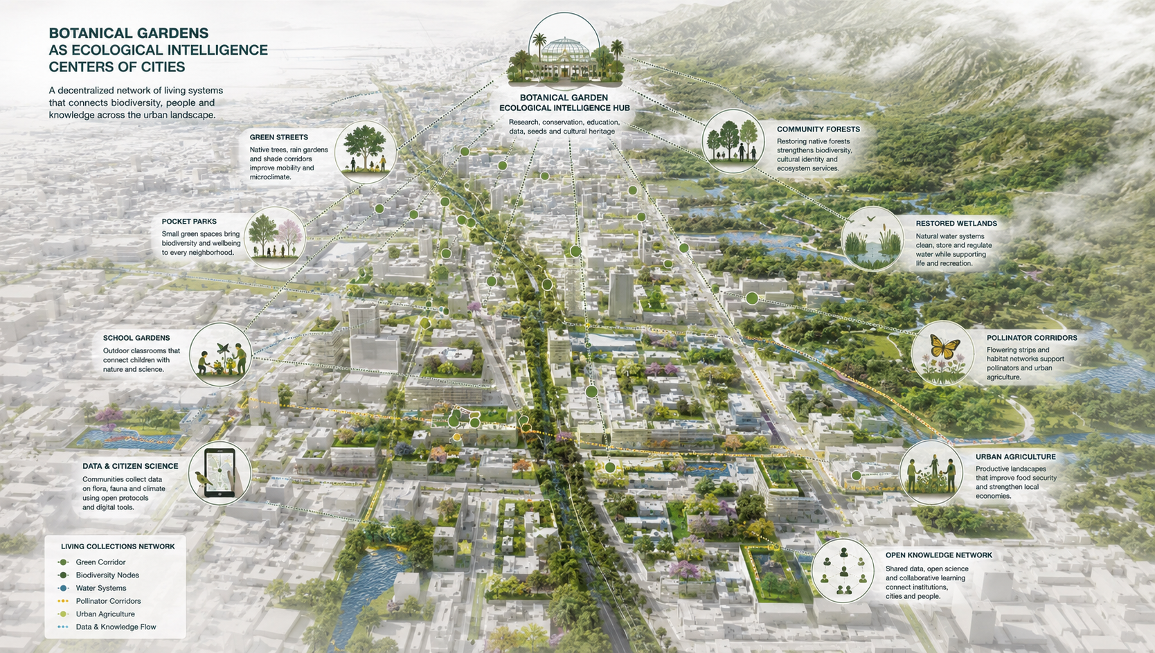 What are ways to extend the values and benefits of botanical gardens beyond their walls?